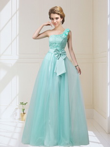 Discount One Shoulder Quinceanera Court Dress With Hand Made Flowers And Bowknot