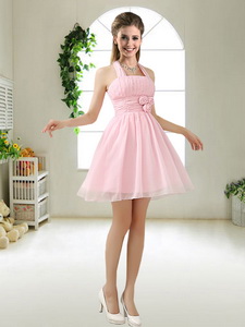 Latest Halter Top Chiffon Quinceanera Court Dress With Mini Length