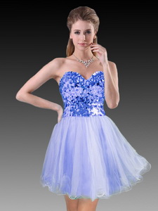 Customized Sweetheart Short Blue Dama Dress with Sequins