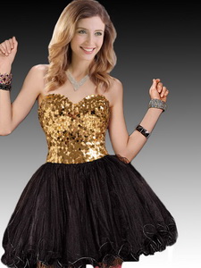 Top Selling Sweetheart Short Gold Dama Dress with Sequins