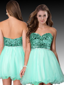 Pretty Sweetheart Short Apple Green Dama Dress with Sequins