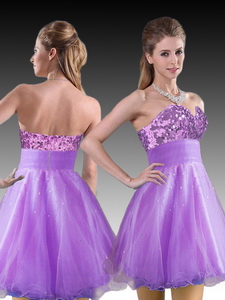 Fashionable Short Lilac Dama Dress with Sequins and Beading