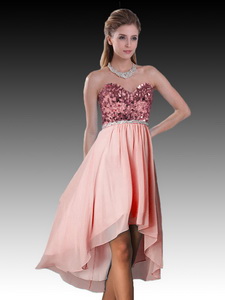High Low Beaded and Sequined Dama Dress in Baby Pink