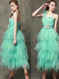 Popular One Shoulder Quinceanera Court Dress With Ruffled Layers