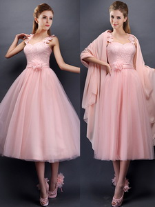 Classical Straps Baby Pink Quinceanera Court Dress With Appliques