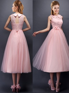 Discount Hand Made Flowers And Laced High Neck Quinceanera Court Dress In Baby Pink