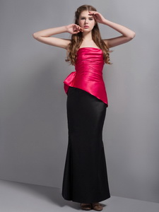 Elegant Hot Pink And Black Floor-length Dama Dress Strapless
