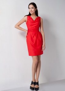 Pretty Red Column V-neck Quinceanera Court Dress Mini-length Elastic Woven Satin