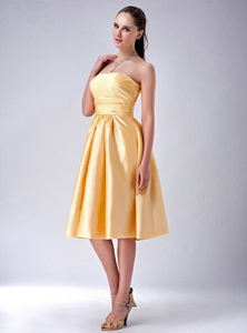Special Gold Empire Strapless Bow Quinceanera Court Dress Tea-length Satin