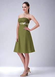 Olive Green Empire Strapless Quinceanera Court Dress Chiffon Knee-length