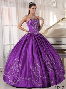 Ball Gown Strapless Floor-length Satin Embroidery Quinceanera Dress