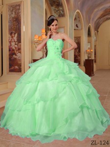Apple Green Ball Gown Sweetheart Floor-length Organza Beading Quinceanera Dress