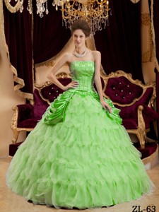 Spring Green Ball Gown Strapless Floor-length Ruffles Taffeta and Organza Quinceanera Dress