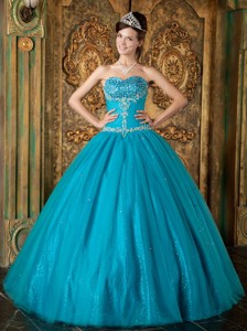 Teal Princess Sweetheart Floor-length Beading Tulle Quinceanera Dress