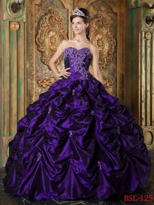 Purple Ball Gown Sweetheart Floor-length Picks-up Taffeta Quinceanera Dress