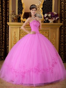 Pink Ball Gown Sweetheart Floor-length Tulle Appliques Quinceanera Dress