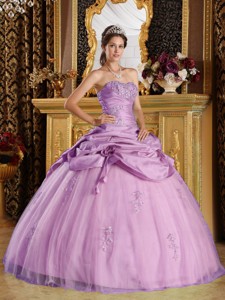 Rose Pink Ball Gown Strapless Floor-length Tulle and Taffeta Beading Quinceanera Dress