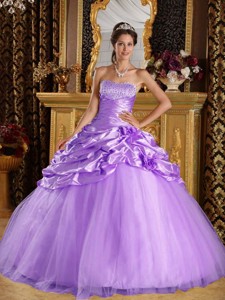 Lavender Ball Gown Floor-length Taffeta and Tulle Beading Quinceanera Dress