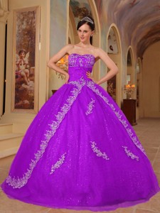 Fuchsia Ball Gown Sweetheart Floor-length Organza Embroidery and Beading Quinceanera Dress