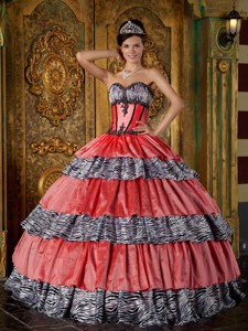 Luxurious Ball Gown Sweetheart Floor-length Zebra Ruffles Quinceanera Dress