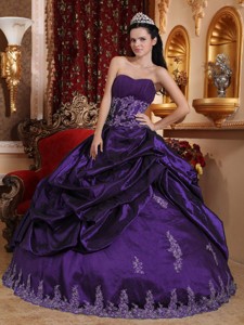 Dark Purple Ball Gown Sweetheart Floor-length Taffeta Appliques Quinceanera Dress