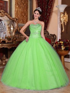 Spring Green Ball Gown Sweetheart Floor-length Tulle and Taffeta Beading and Ruch Quinceanera Dress