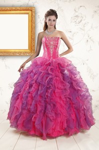 Multi Color Quinceanera Dress With Appliques And Ruffles