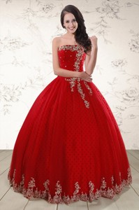 Elegant Red Strapless Quinceanera Dress With Appliques