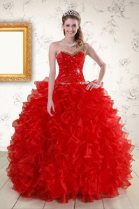 Pretty Ball Gown Sweetheart Red Quinceanera Dress With Beading