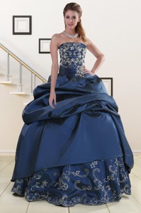 Custom Made Embroidery And Beaded Quinceanera Dress In Navy Blue