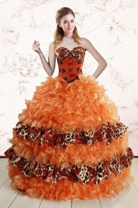 Exquisite Sweetheart Leopard Quinceanera Dress In Orange