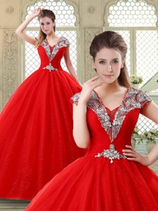 Exquisite Ball Gown Beading Sweet 16 Dress With V Neck