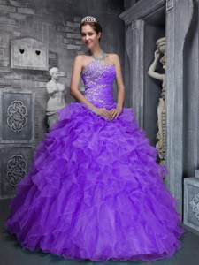 Beautiful Sweetheart Taffeta and Organza Beading and Appliques Purple Quinceanera Dress