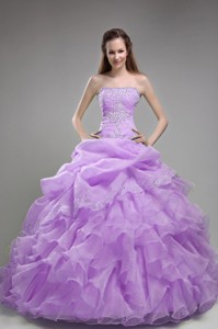Lavender Ball Gown Strapless Floor-length Orangza Beading and Ruffles Quinceanera Dress
