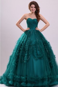 Sweetheart Olive Green Tulle Beading and Ruffles Quinceanera Dress