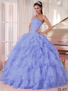 Lilac Ball Gown Strapless Floor-length Organza Beading Quinceanera Dress