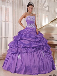 Lavender Ball Gown Sweetheart Floor-length Taffeta Appliques and Ruch Quinceanera Dress