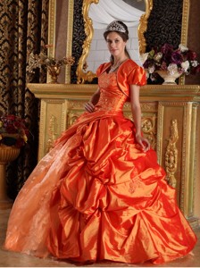 Orange Ball Gown Sweetheart Floor-length Appliques Taffeta Quinceanera Dress
