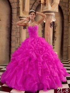 Hot Pink Ball Gown Sweetheart Floor-length Ruffles Organza Quinceanera Dress