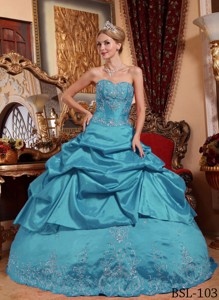 Teal Ball Gown Sweetheart Floor-length Taffeta Embroidery with Beading Quinceanera Dress