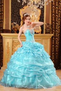 Baby Blue Ball Gown Sweetheart Floor-length Organza Appliques Quinceanera Dress