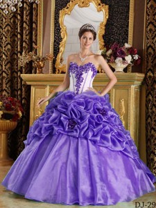 Purple Sweetheart Ball Gown Floor-length Organza Hand Made Flowers Quinceanera Dress 235.89