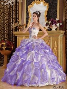 Purple Ball Gown Sweetheart Floor-length Organza Appliques Quinceanera Dress