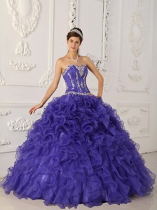 Purple Ball Gown Sweetheart Floor-length Satin and Organza Appliques Quinceanera Dress