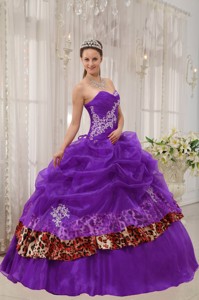 Purple Ball Gown Sweetheart Floor-length Organza and Zebra or Leopard Appliques Quinceanera Dress