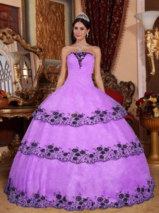 Lavender Ball Gown Strapless Floor-length Organza Lace Appliques Quinceanera Dress