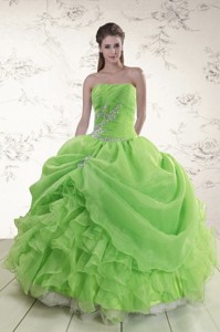 Puffy Strapless Appliques Quinceanera Dress In Spring Green