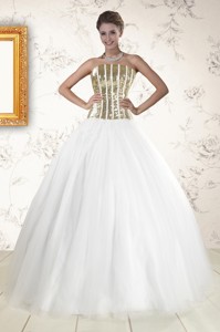 The Super Hot Tulle Strapless Sequins White Quinceanera Dress