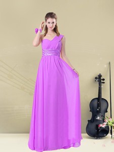 Romantic One Shoulder Quinceanera Dama Dress With Ruching And Belt