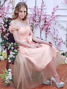 Gorgeous Off The Shoulder Cap Sleeves Quinceanera Dama Dress With Bowknot